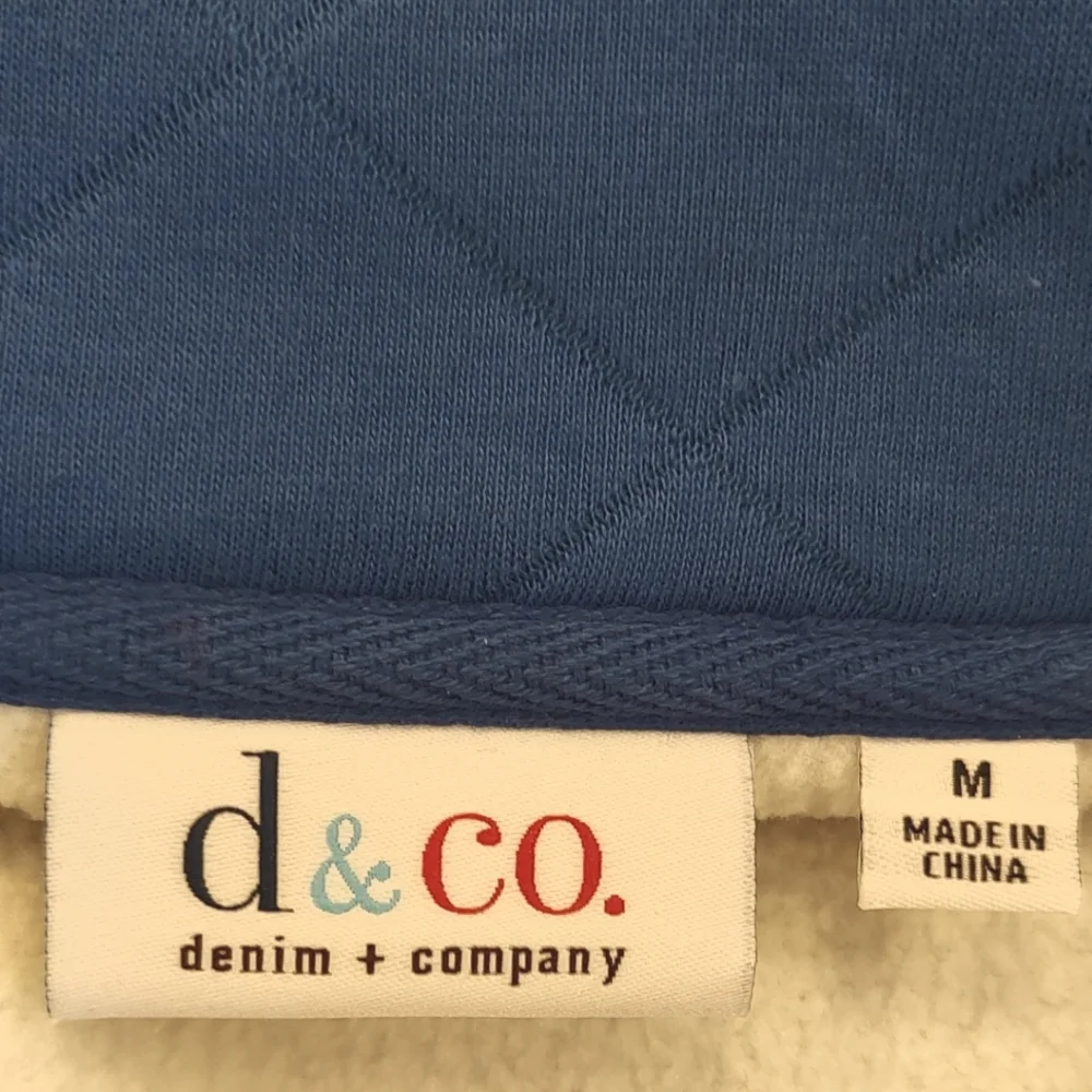 D&Co Denim&Company Blue Quilted Sherpa Stadium Coat Zip Up Pockets Medium